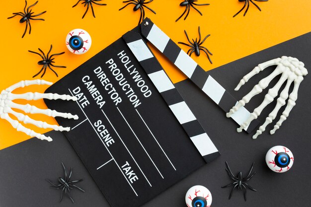 Top view clapperboard for halloween concept