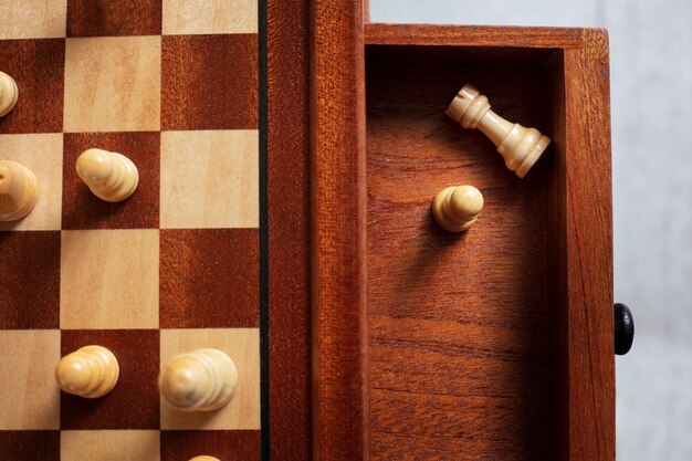 Top view classic chess board still life