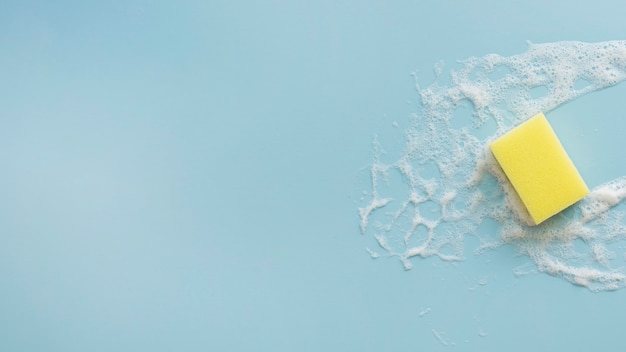 Top view cleaning sponge with copy space