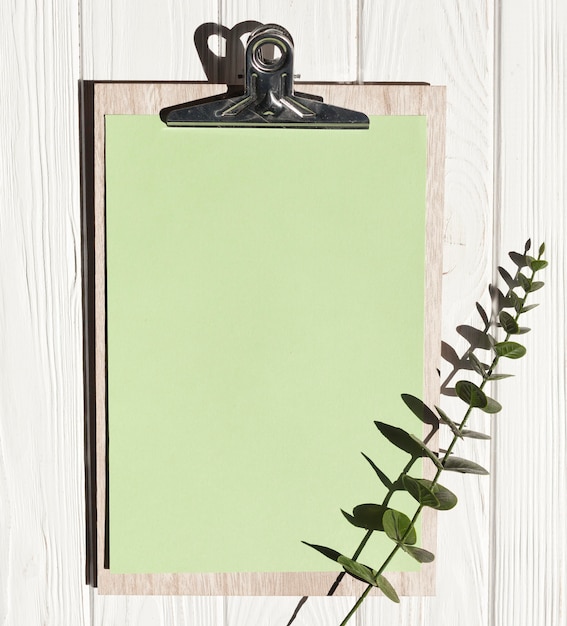 Free photo top view clipboard with plant