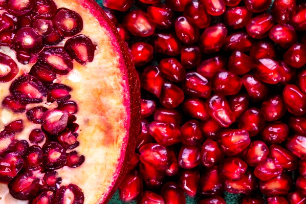 top view  close peeled pomegranate