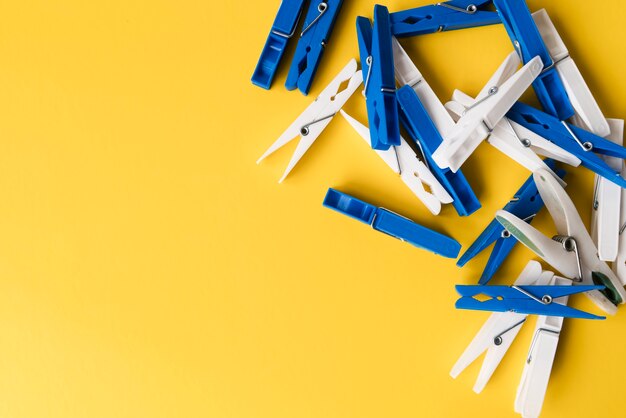 Top view clothespin with yellow background