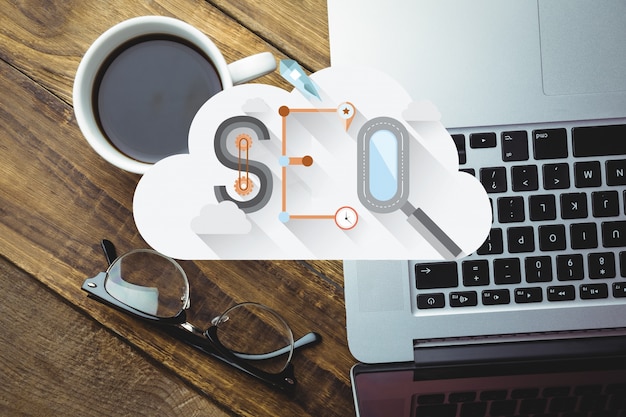 Top view of cloud with the word seo