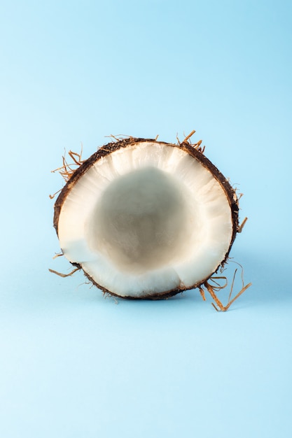 Free photo a top view coco nuts sliced milky fresh mellow isolated on the iced-blue