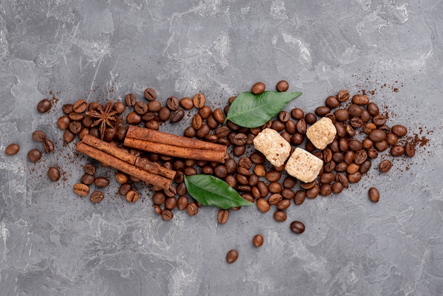 Top view of coffee beans on table