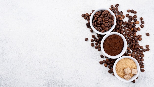 Vista dall'alto del concetto di caffè con spazio di copia