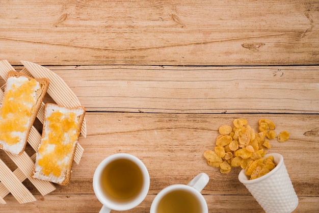 Top view coffee cup with cereals