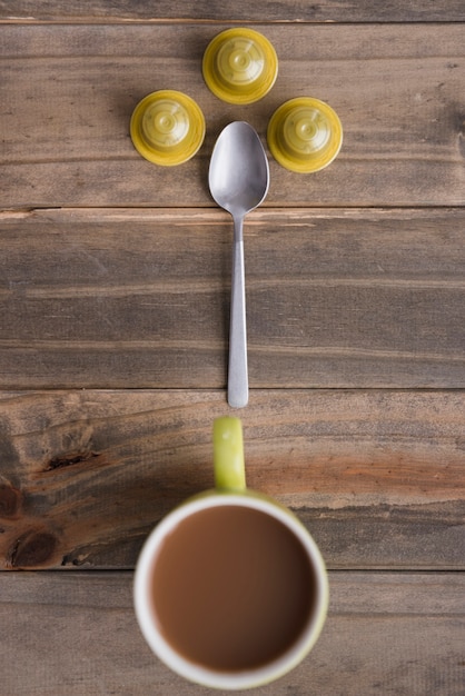 Top view coffee cup with spoon