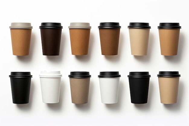 Top view coffee cups arrangement