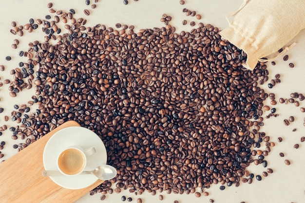 Top view coffee decoration with cup