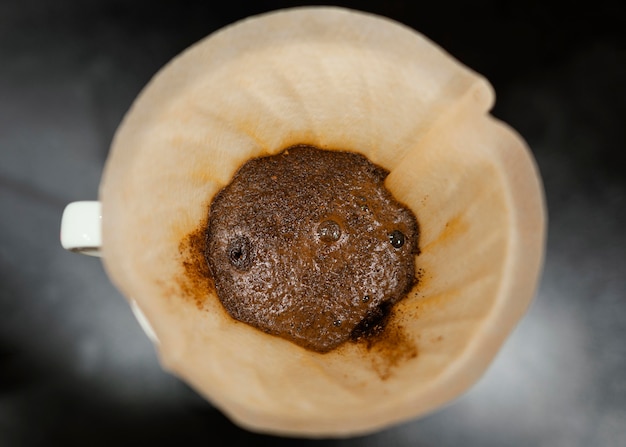 Top view of coffee in filter