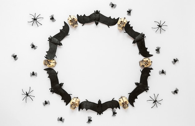 Top view collection of halloween elements with bats