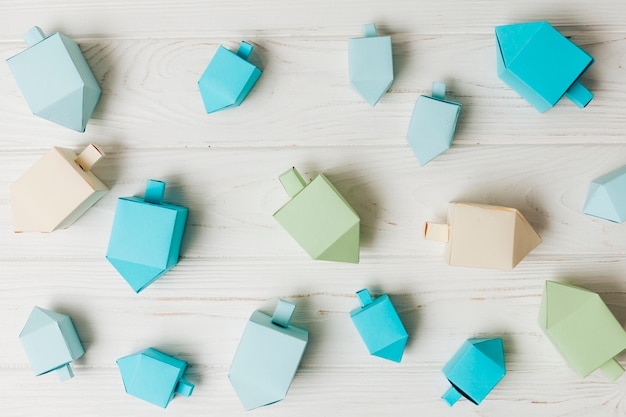 Top view collection of jewish dreidel