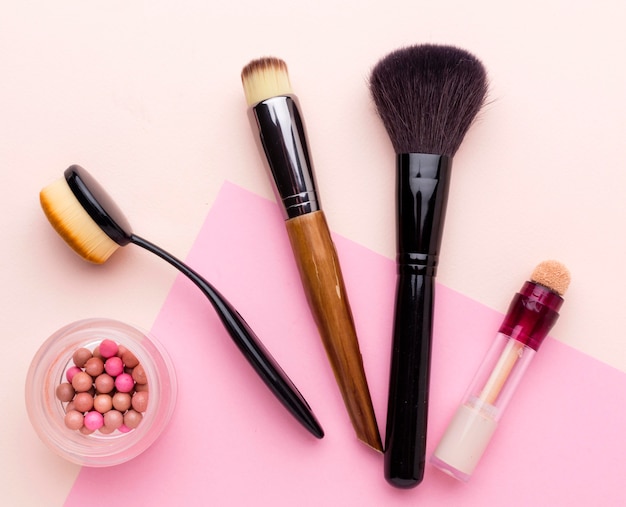 Top view collection of make-up brushes