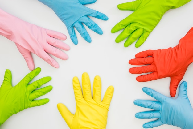 Free photo top view collection of rubber gloves