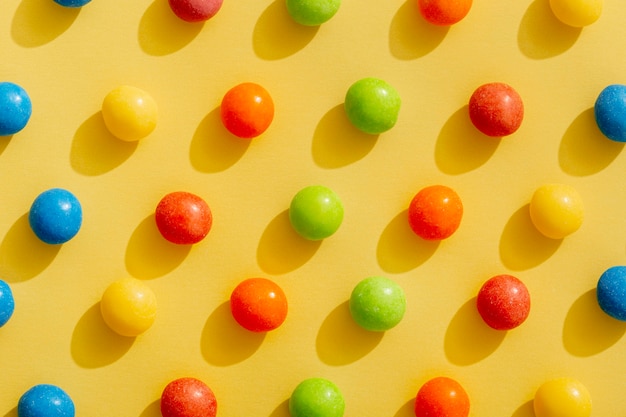 Top view of color arranged jellybeans