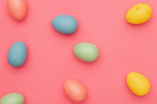 Top view colored eggs on table