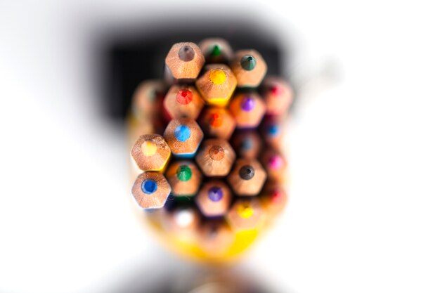 Top view of colored pencils