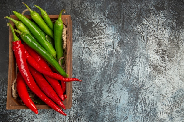 Top view colored spicy peppers