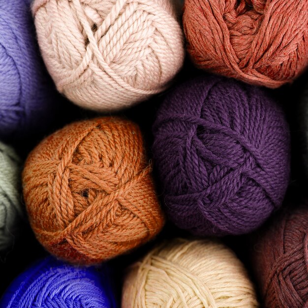 Top view of colored wool yarn