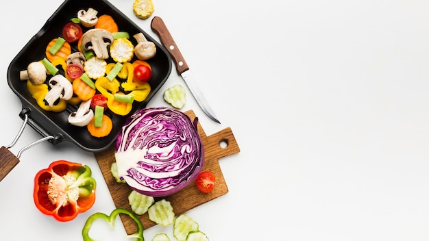 Top view colorful assortment of vegetables with copy space