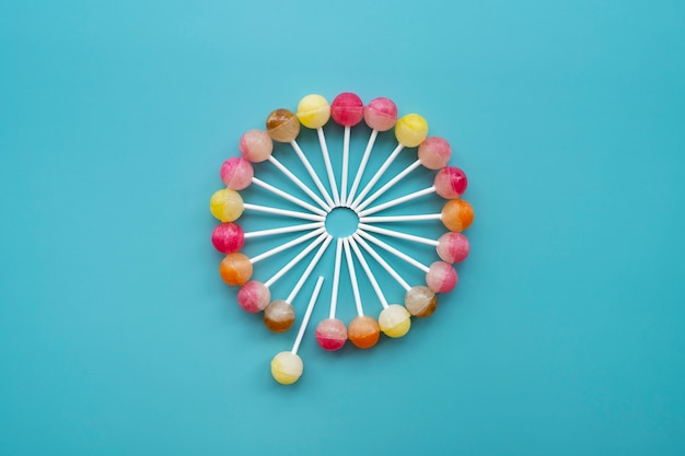 Top view colorful ball lollipops