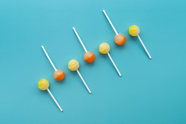 Top view colorful ball lollipops