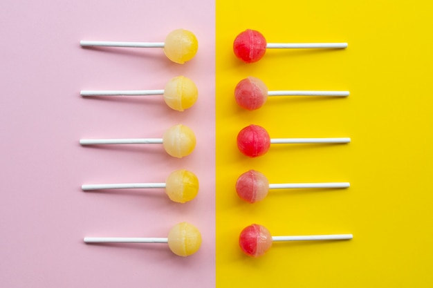 Top view colorful ball lollipops