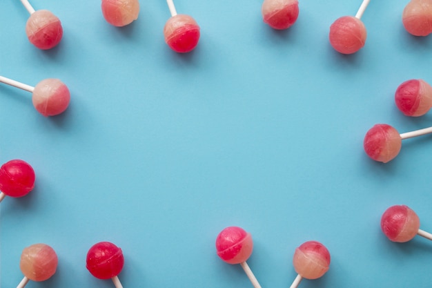 Top view colorful ball lollipops