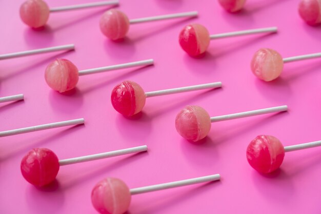 Top view colorful ball lollipops