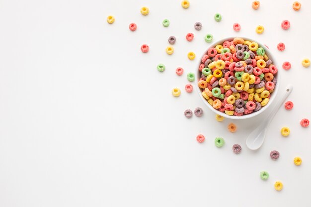 Top view colorful cereal bowl with copy space