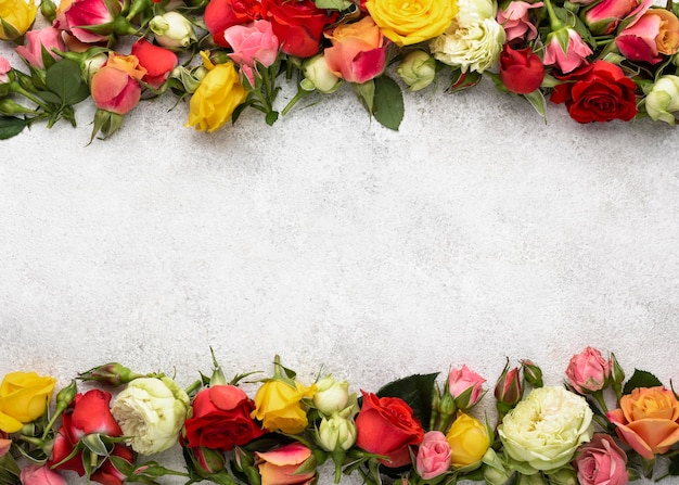 Top view of colorful flower frame