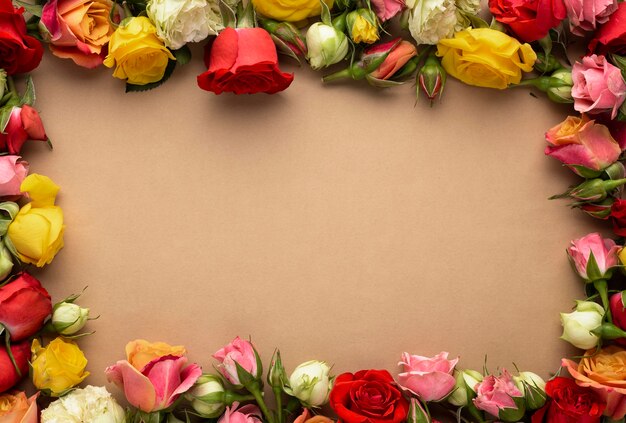 Top view of colorful flower frame