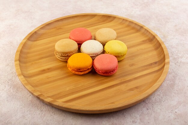 A top view colorful french macarons