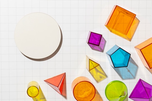 Top view of colorful geometric shapes