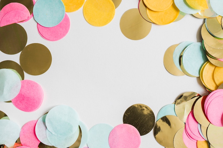 Free Photo top view colorful golden confetti space in the middle
