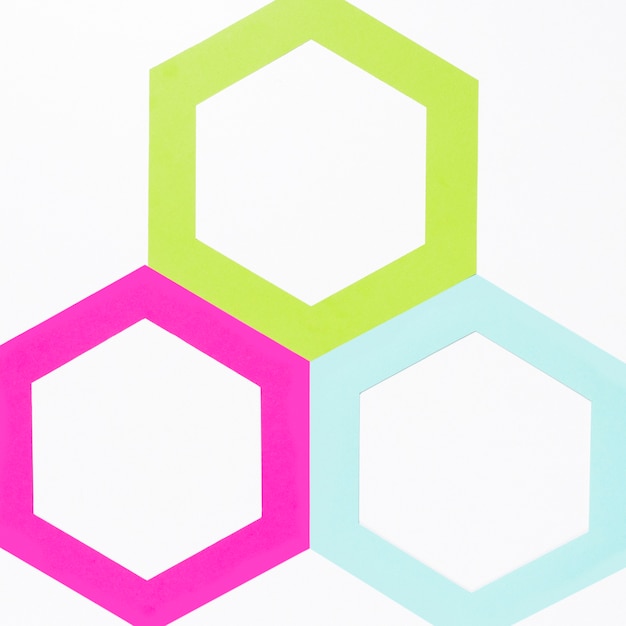 Free photo top view colorful paper hexagon