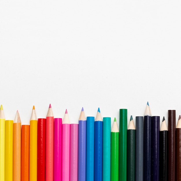 Top view of colorful pencils with copy space