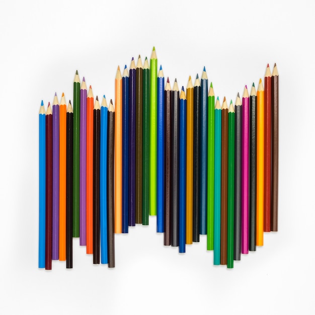 Top view of colorful pencils