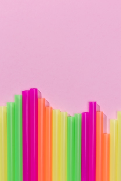 Top view of colorful plastic straws