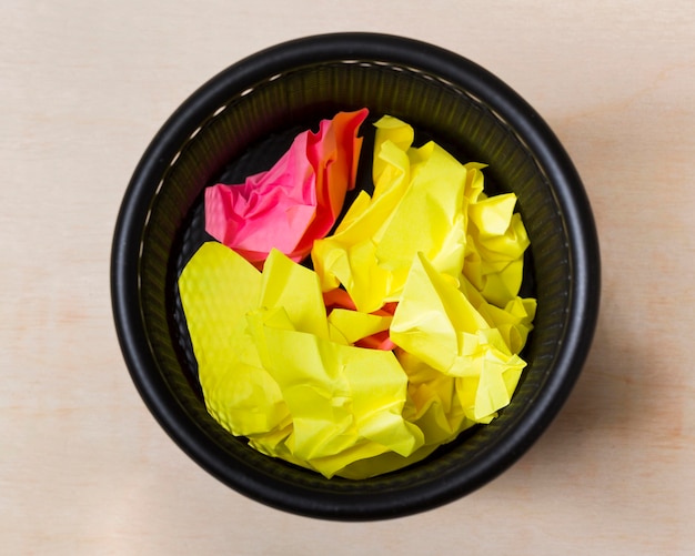 Free photo top view of colorful stickers in basket