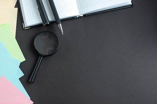 paper design science research Free photo top view colorful stickers with pens on dark background