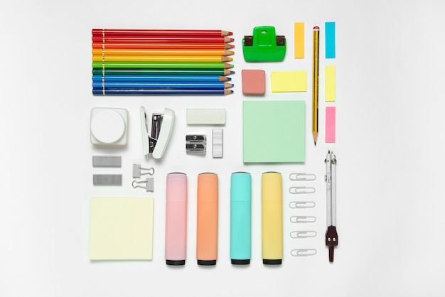 Top view colorful supplies composition