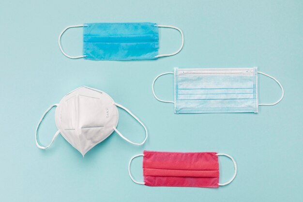 Top view colorful surgical masks