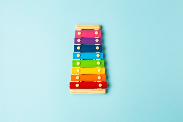 Top view colorful xylophone arrangement