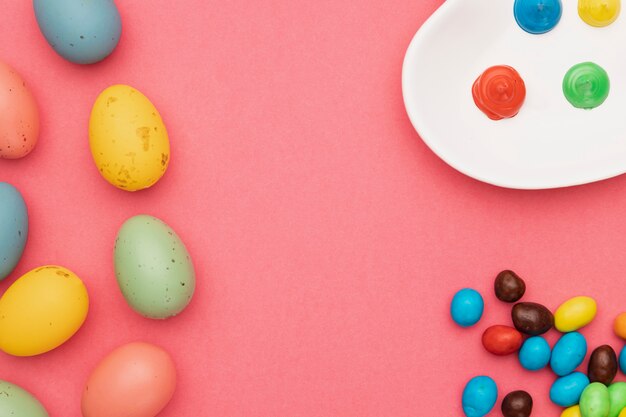 Top view coloring tools with colored eggs