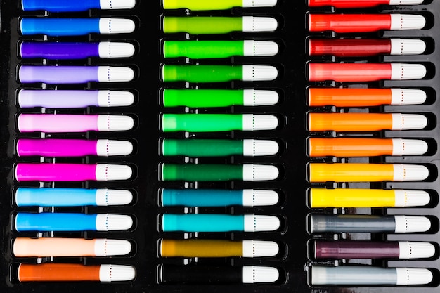 Top view colourful markers