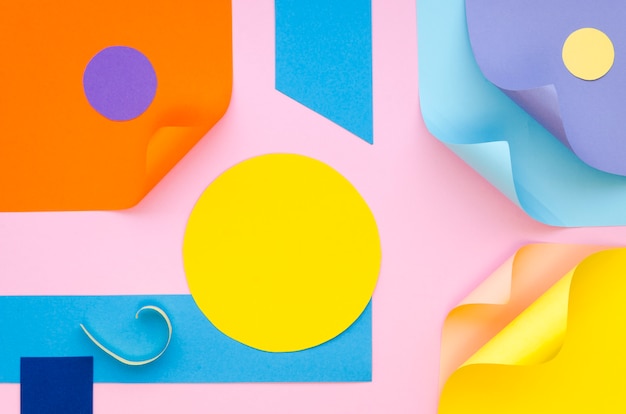 Top view of colourful paper geometry and shapes