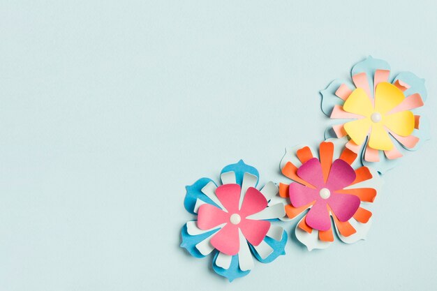 Top view of colourful paper spring blossom