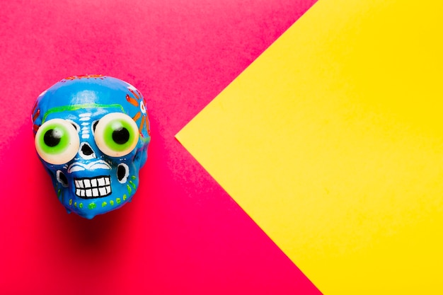 Top view colourful skull with copy-space